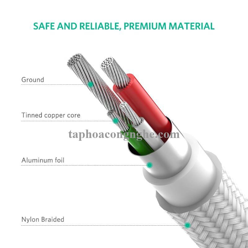 Ugreen 30654 0.5M màu Trắng Cáp sạc truyền dữ liệu USB 2.0 sang MICRO USB đầu mạ vàng US134 30030654